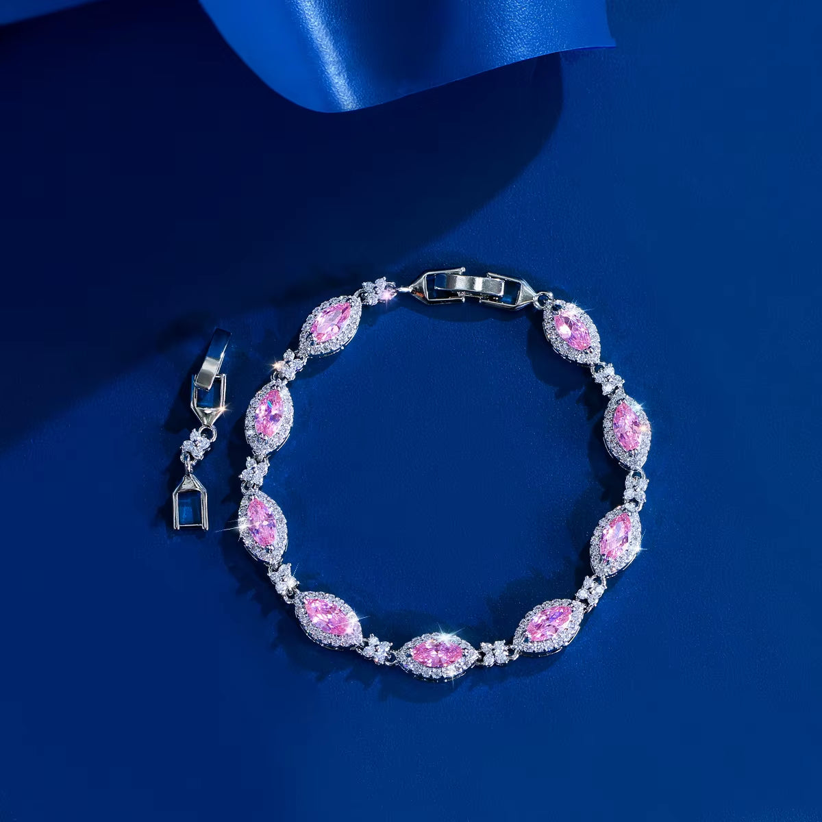 Europe America New Trendy Cubic Zirconia Marquise Cut Flowers Tennis Link Bracelet for Women Men Wedding Party Luxury Jewelry