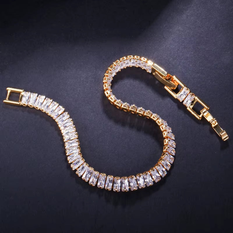 High Quality White Cubic Zirconia Stones Dubai Gold Plated Wedding Party Luxury Wrap Bangle and Bracelet for Women Jewelry Gifts