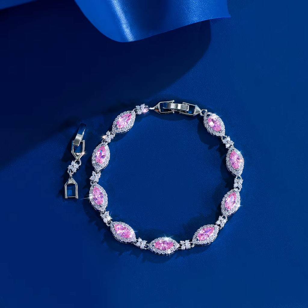 Europe America New Trendy Cubic Zirconia Marquise Cut Flowers Tennis Link Bracelet for Women Men Wedding Party Luxury Jewelry
