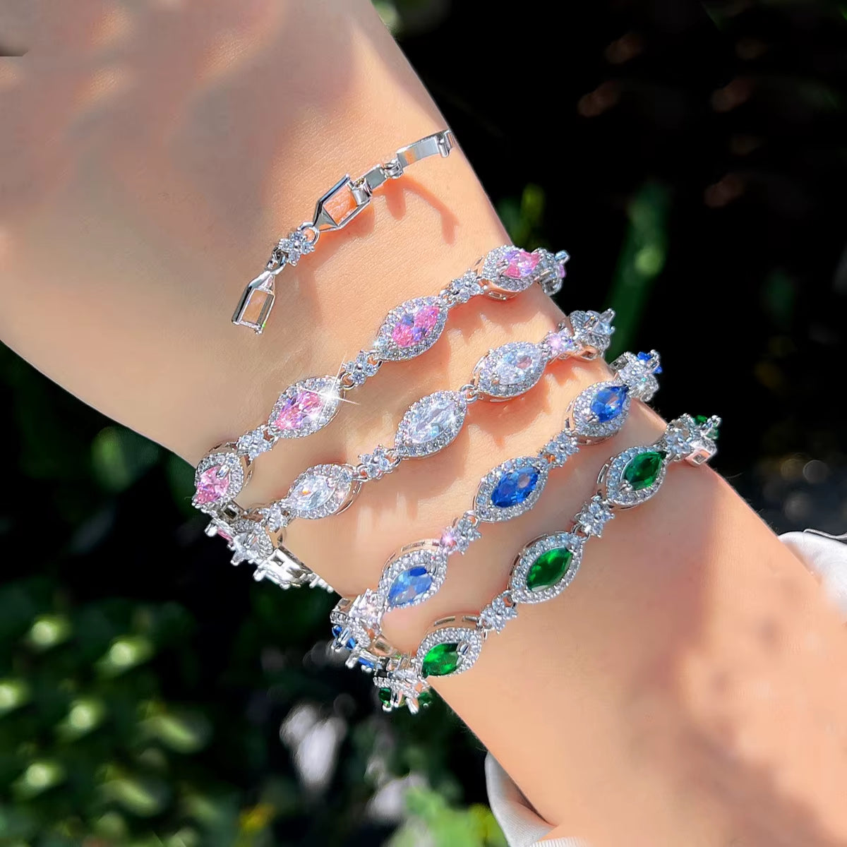 Europe America New Trendy Cubic Zirconia Marquise Cut Flowers Tennis Link Bracelet for Women Men Wedding Party Luxury Jewelry