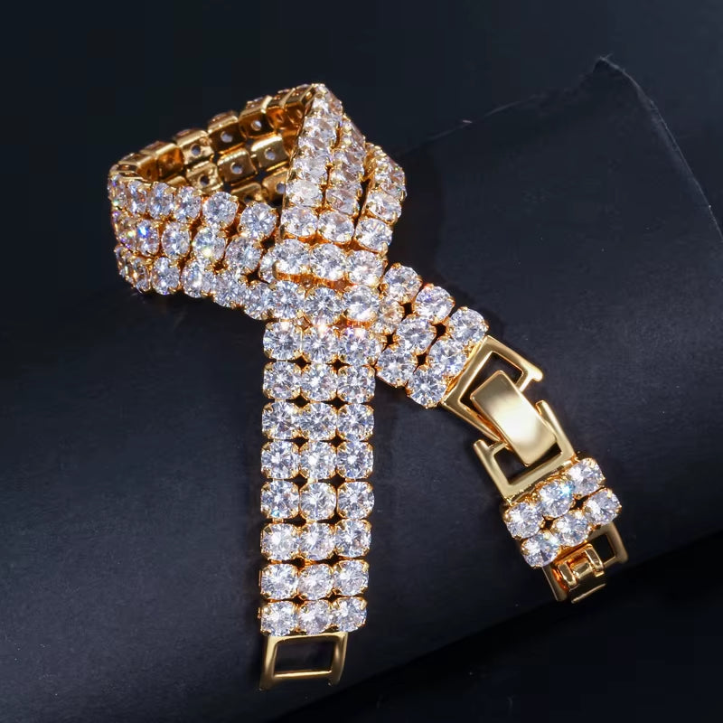 3 Row White Gold Plated round Shiny Tennis Cubic Zirconia Stone Paved Luxury Big Wide Bridal Bracelets for Women Wedding Jewelry