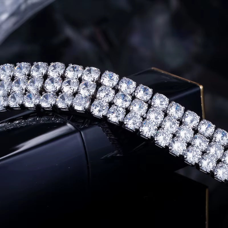 3 Row White Gold Plated round Shiny Tennis Cubic Zirconia Stone Paved Luxury Big Wide Bridal Bracelets for Women Wedding Jewelry